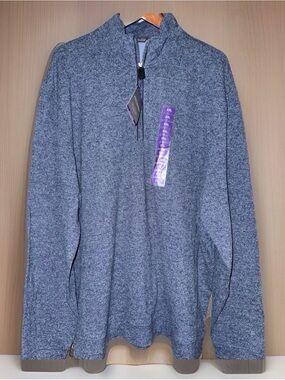 NWT Member's Mark Classic Fit Soft Stretch Quarter Zip Pullover-Blue Hthr-XXL